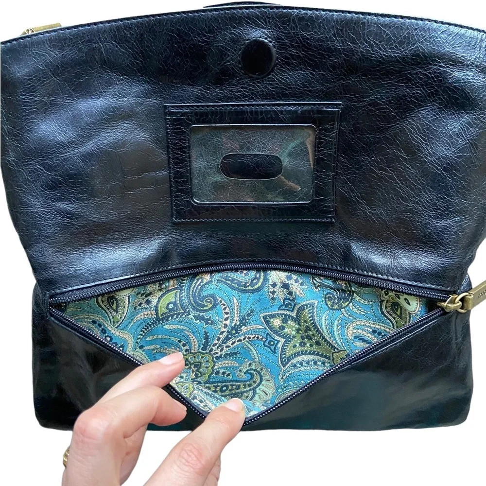 HOBO International Foldover Bow Black Leather Clutch